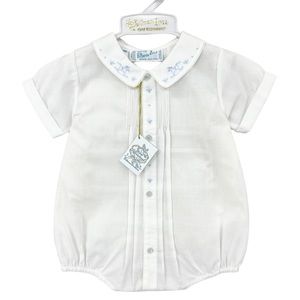 New FELTMAN BROS Romper Infant Boys Hand Embroidered White & Blue